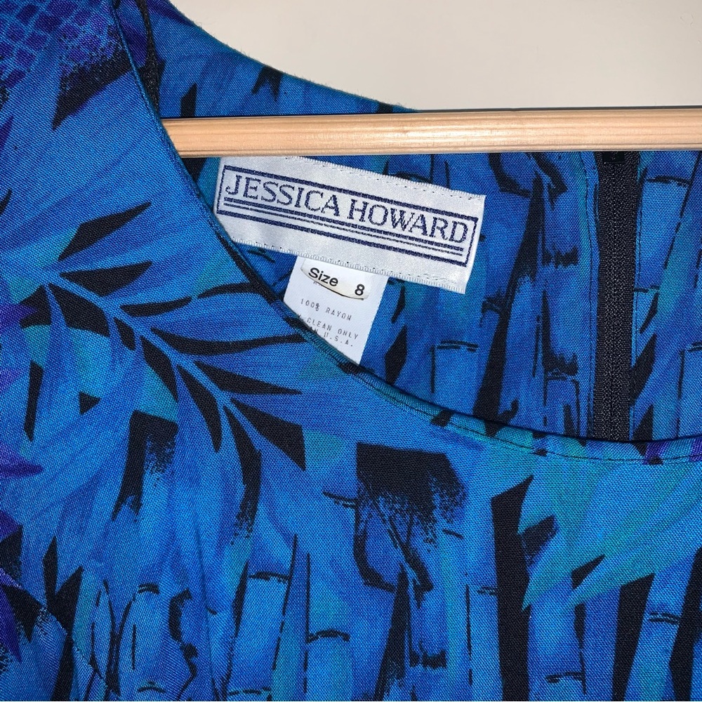 Vintage Beachy Wrap Dress Women’s 8 Blue Palm Pattern Short Sleeve Resortwear - Picture 8 of 10
